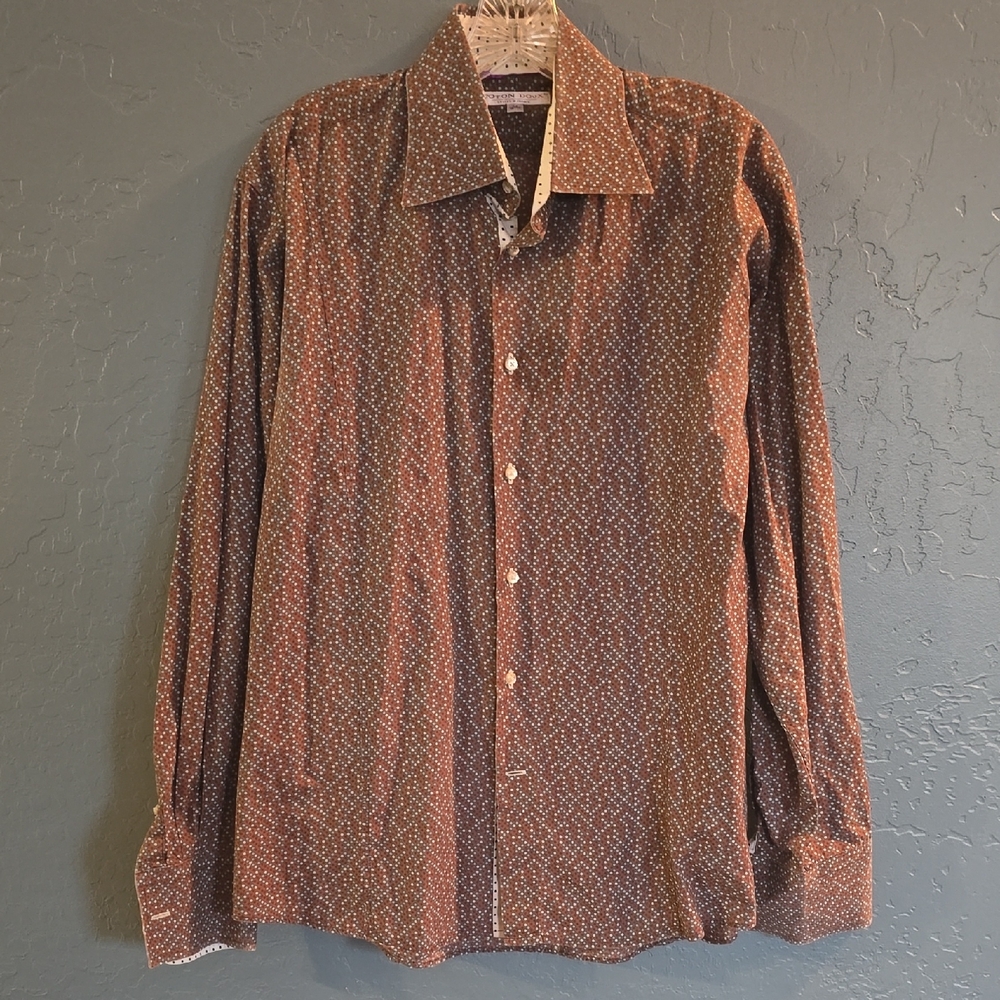 Coton Doux Elegant Brown Patterned Men's Shirt